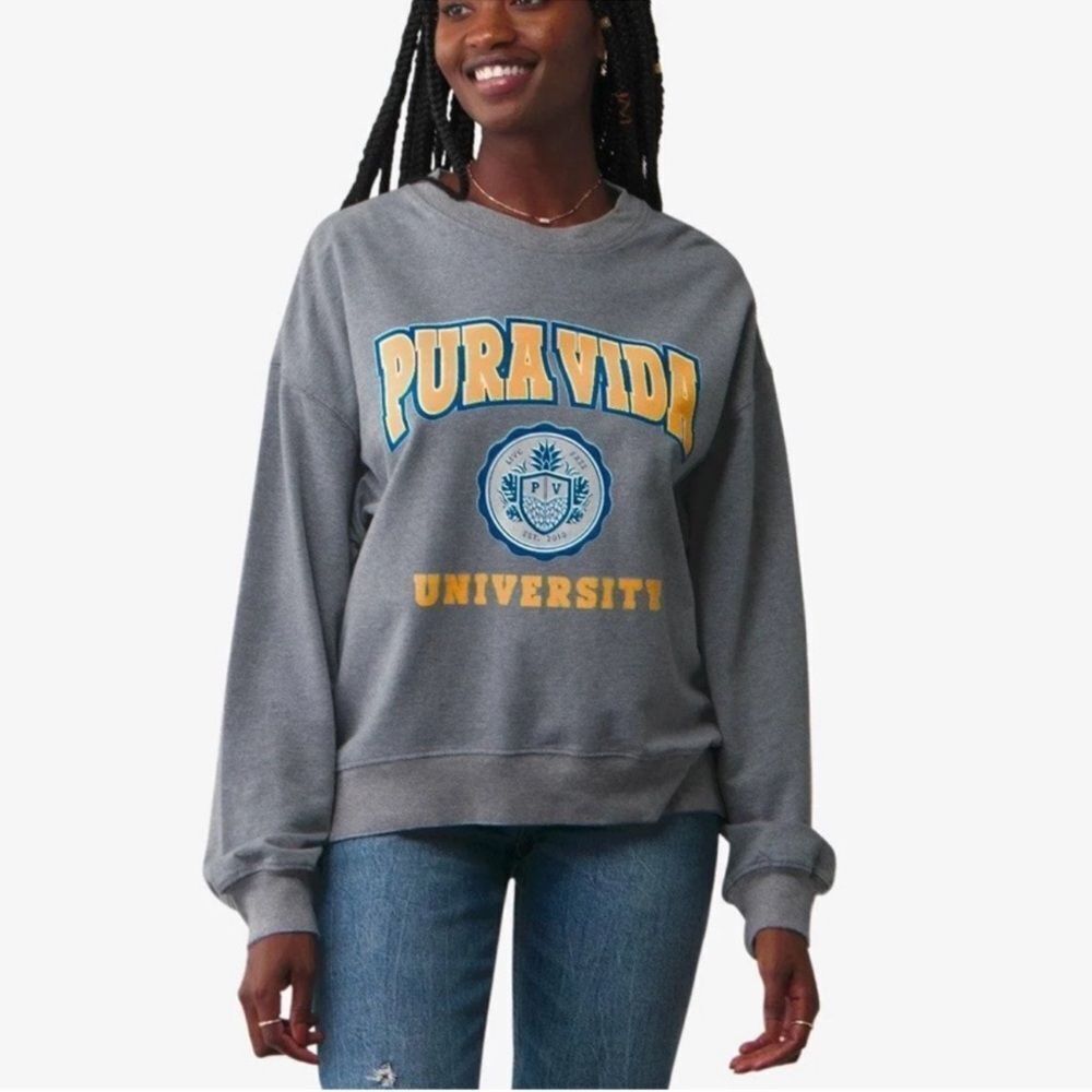 NWT Pura Vida University Sweatshirt 2X Heather Gray Top New